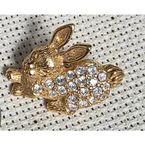 VTG Avon GoldTone Rhinestone Easter Bunny Rabbit GrandmaCore Garden Fairy
